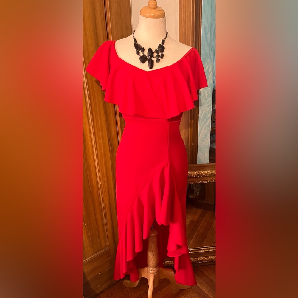 Boohoo Red Asymmetrical Ruffled Sundress - Picture 4 of 4
